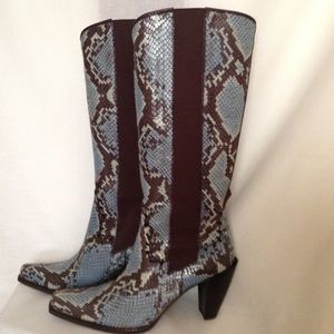 Donald J Pliner Blue Black Heeled Cowboy Boot